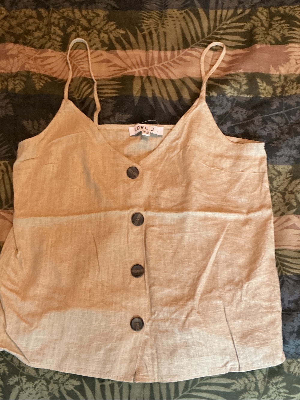 love J Tan Linen Button-Front Cami